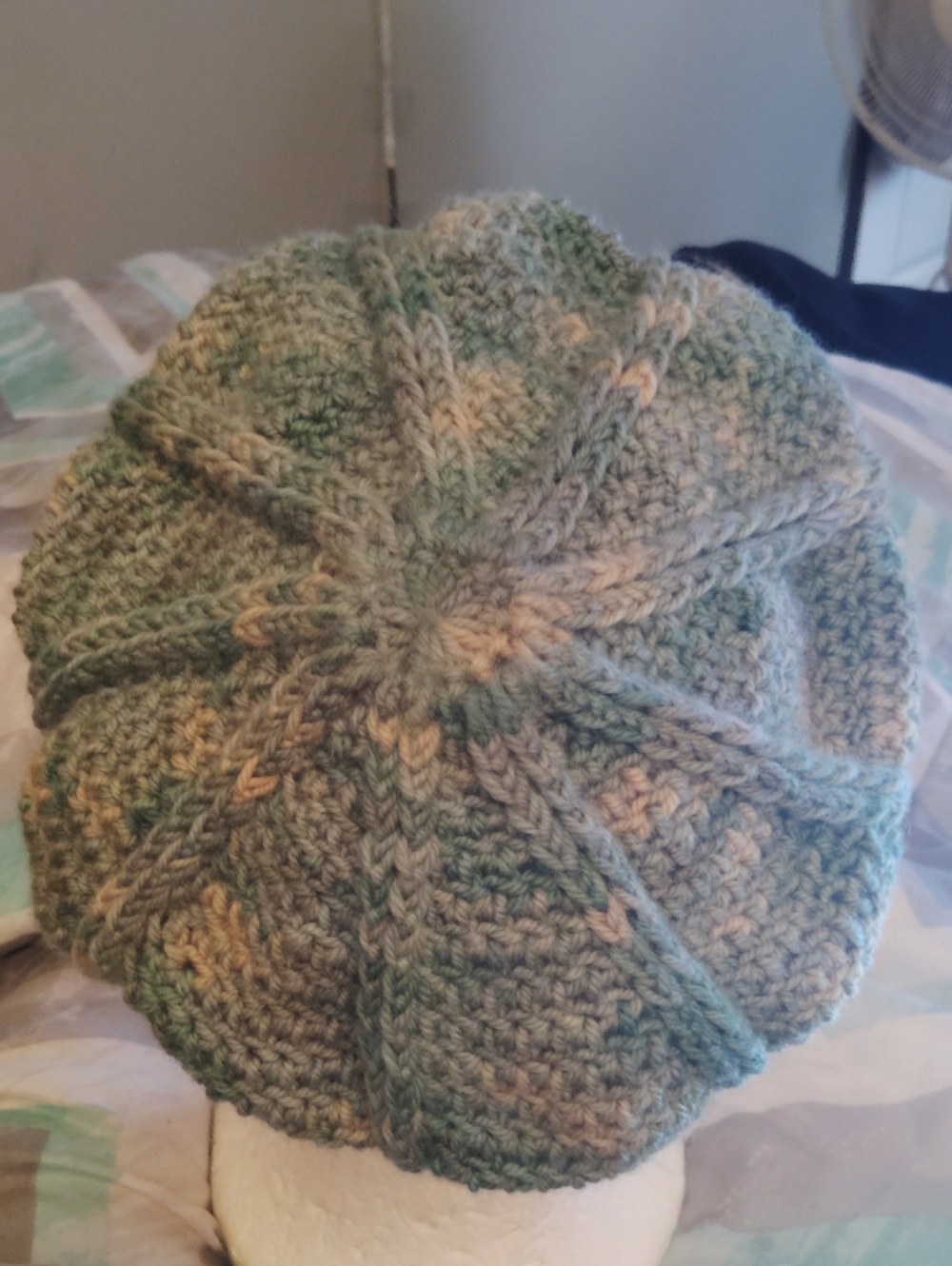 Handmade Green and Cream Knit Beret - Home Accents